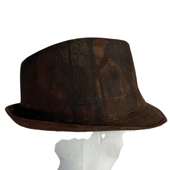 Distressed Fedora Brown Camo Floral Accent Steampunk Stagecoach Stingy Brim - Picture 4 of 13